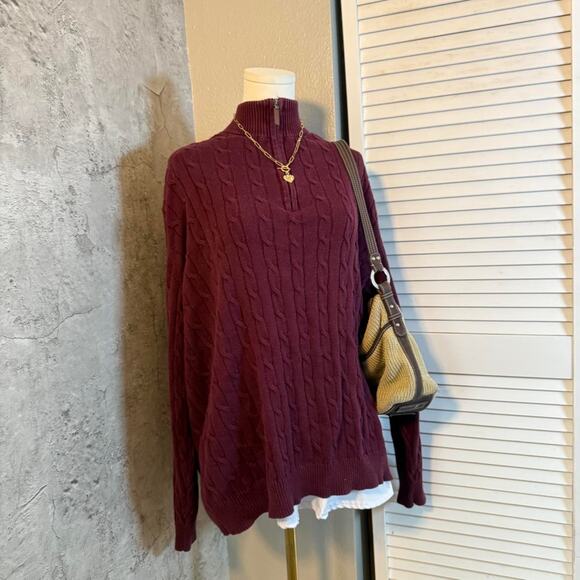 Burgundy Club Room Cable Knit Quarter Zip Crewneck - Picture 2 of 7